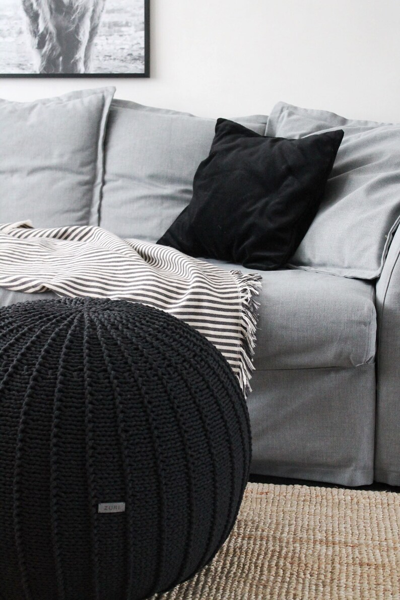 graphite grey cotton pouffe footstool ottoman hand made