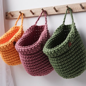 Hanging Storage Basket, Crochet Wall Hanging Basket, Hanging Storage Bag, Home Organizer, Toys Storage, House Warming Gift, Kitchen Storage image 1