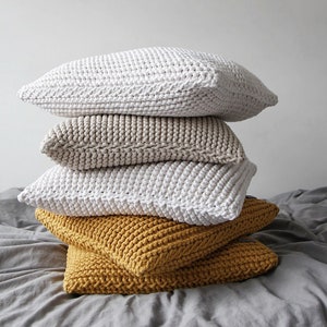 Chunky Knit Cushion | 27 colours | Chunky Knit Throw Pillow, Knitted Home Decor, Knitted Decor, Housewarming Gift, Mustard cushion