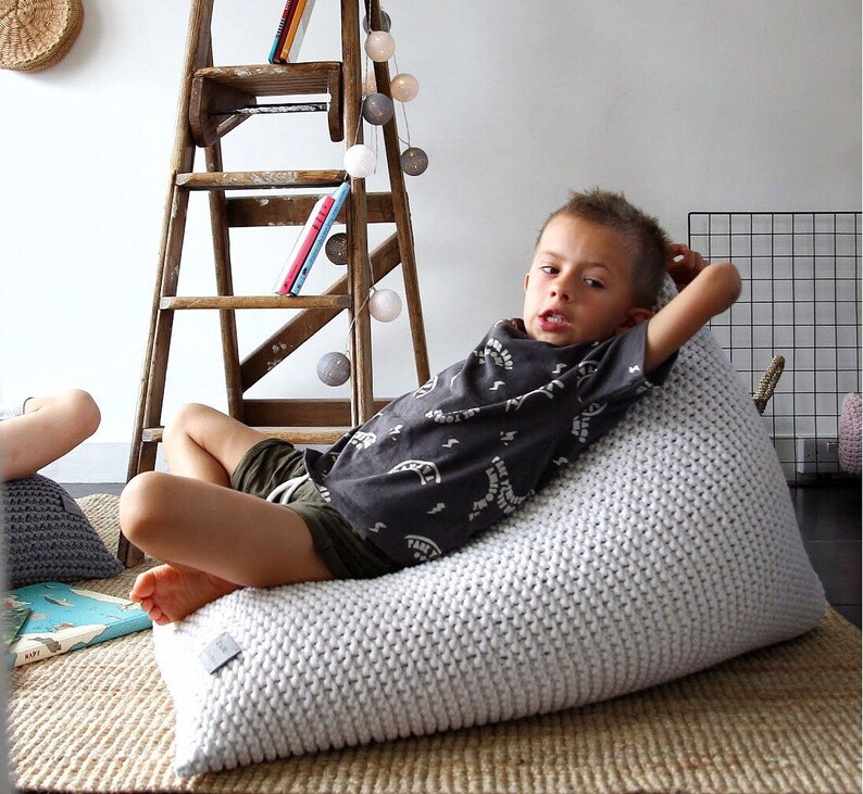 Knitted Bean Bag Chair Ecru Beanbag Chair Kids Bean Bag Etsy