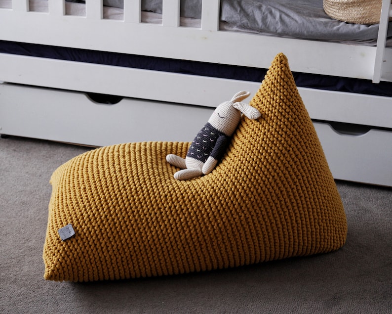 Knitted Bean Bag Chair Mustard Beanbag Chair Kids Bean Bag Etsy Australia
