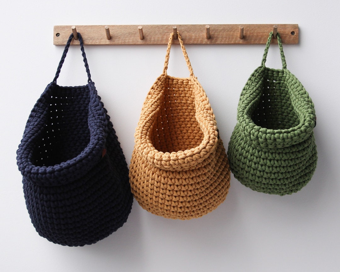 Wall Hanging Basket Crochet Hanging Storage Basket Hanging Storage Bag Nursery Organizer Toys Storage Kitchen Storage Etsy