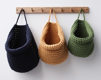 Wall Hanging Basket, Crochet Hanging Storage Basket, Hanging Storage Bag, Nursery Organizer, Toys Storage, Kitchen storage