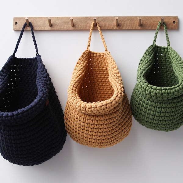 Wall Hanging Basket, Crochet Hanging Storage Basket, Hanging Storage Bag, Nursery Organizer, Toys Storage, Kitchen storage