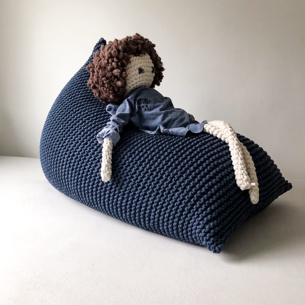 Knitted Denim Blue Bean Bag Chair: Scandinavian Kids Decor