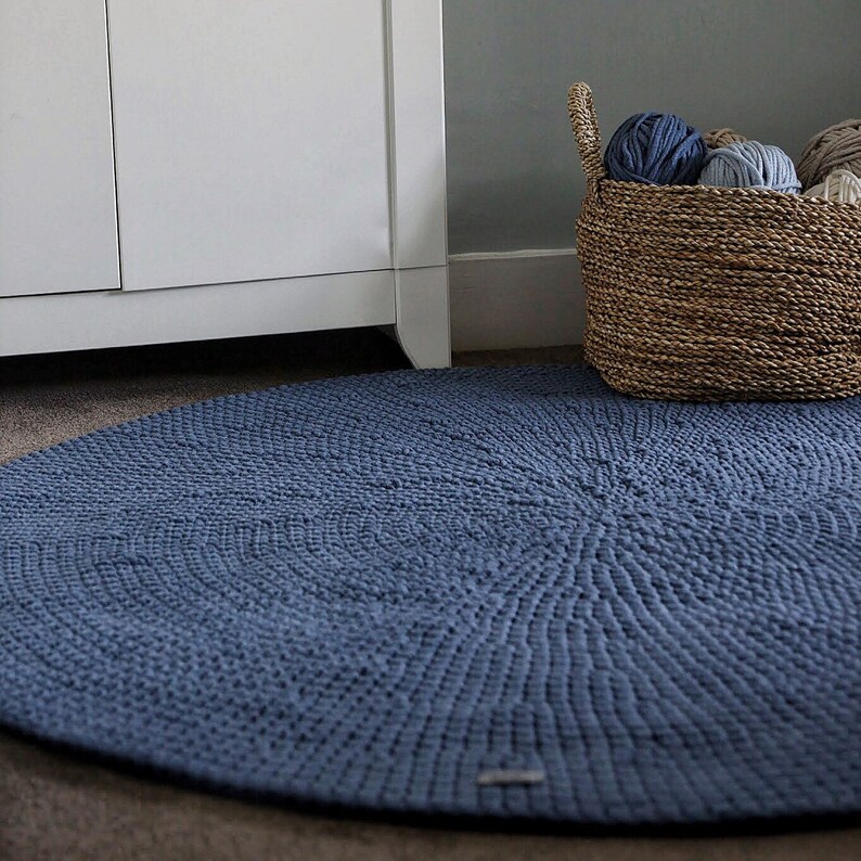 Round Nursery Rug Neutral Blue Nursery Décor Round Crochet Etsy