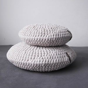 hand crocheted round cushionlinen colour