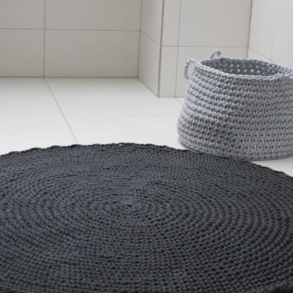 Round Crochet Rug: Neutral Scandinavian Decor, Eco-Friendly Cotton