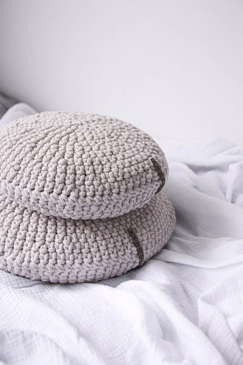 hand crocheted round cushion