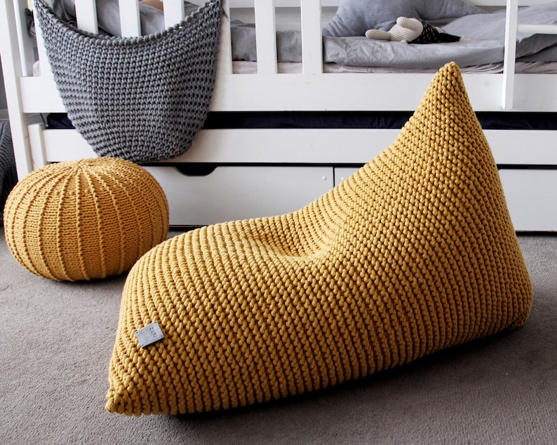 Knitted Bean Bag Chair Mustard Beanbag Chair Kids Bean Bag Etsy Australia