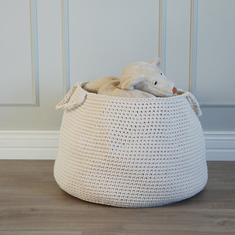 Large Crochet Basket XL, storage basket nursery basket large cream bag crochet basket toy storing ecru basket laundry basket image 3