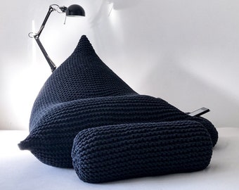 Knitted Bean Bag Chair, Adult Bean Bag Chair, Home Office Furniture, Knitted Bean Bag Lounger, Adult Bean Bag Pouffe, Scandinavian Furniture