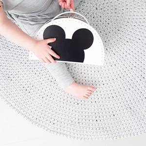 Crochet Round Nursery Rug, Grey Crochet Rug, Neutral Nursery Decor, Round Crocheted Rugs, Scandinavian Nursery Decor, Round Carpet Handmade image 2