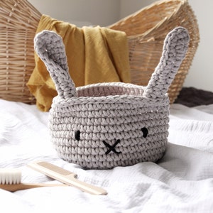 Crochet Storage Basket, Crochet Bunny Basket, Easter Bunny Decor, Nursery Organizer, Toys Storage, Neutral Nursery Decor, Easter Basket image 1