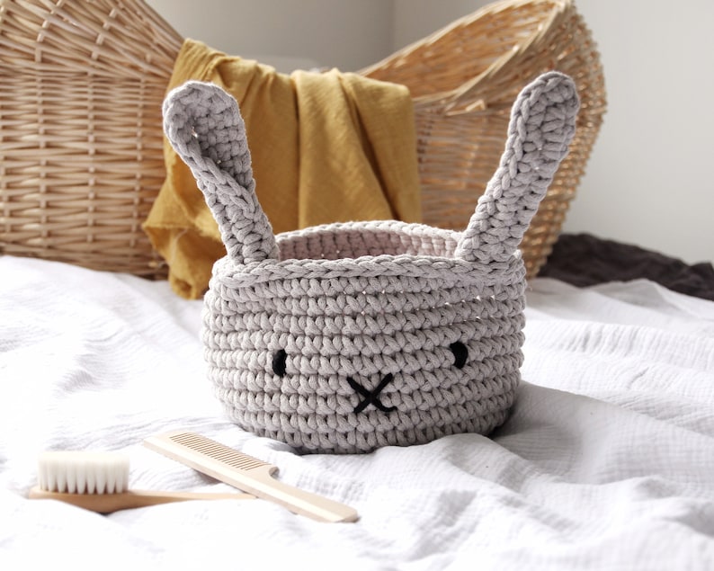 Crochet Storage Basket, Crochet Bunny Basket, Easter Bunny Decor, Nursery Organizer, Toys Storage, Neutral Nursery Decor, Easter Basket image 1