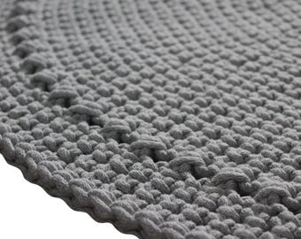 Handmade Crochet Rug | Dark Grey Cotton Rug, 39 inch Round Carpet