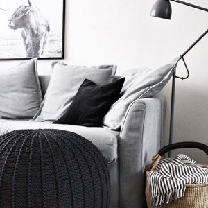 graphite grey cotton pouffe footstool ottoman hand made