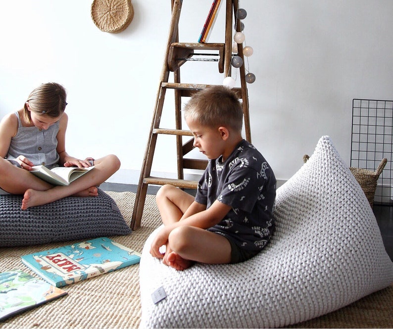 Knitted Bean Bag Chair Ecru Beanbag Chair Kids Bean Bag Etsy
