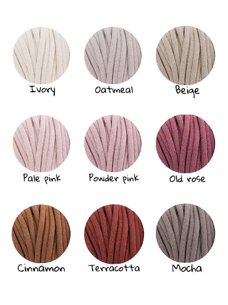 May include: Nine balls of yarn in various colors, including ivory, oatmeal, beige, pale pink, powder pink, old rose, cinnamon, terracotta, and mocha.