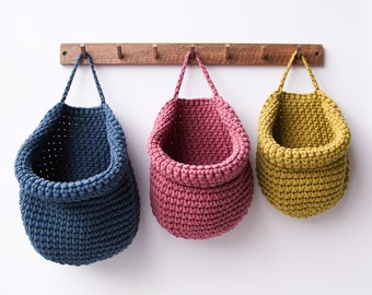 Crochet Hanging Basket, Wall Hanging Storage Basket, Hanging Storage Bag, Nursery Organizer, Toys Storage, Neutral Nursery Decor