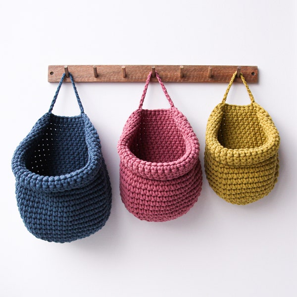 Crochet Hanging Basket, Wall Hanging Storage Basket, Hanging Storage Bag, Nursery Organizer, Toys Storage, Neutral Nursery Decor