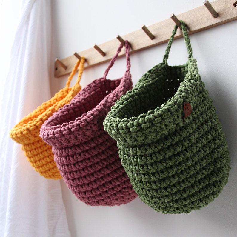 Hanging Storage Basket, Crochet Wall Hanging Basket, Hanging Storage Bag, Home Organizer, Toys Storage, House Warming Gift, Kitchen Storage image 2