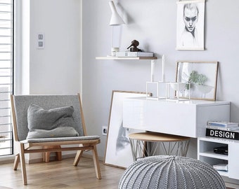 Large Knitted Cotton Pouf Ottoman: Scandinavian Home Decor
