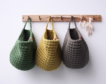 Crochet Hanging Basket, Wall Hanging Storage Basket, Hanging Storage Bag, Nursery Organizer, Toys Storage, Neutral Nursery Decor