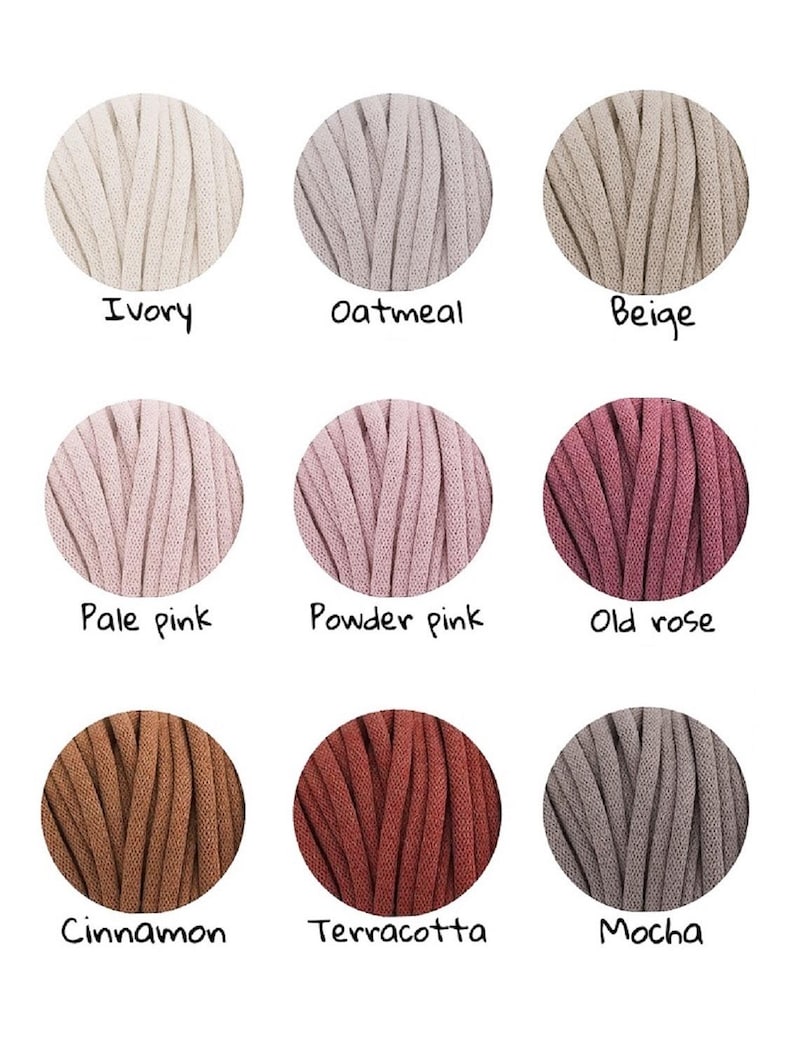 May include: Nine balls of yarn in different colours, including ivory, oatmeal, beige, pale pink, powder pink, old rose, cinnamon, terracotta, and mocha.
