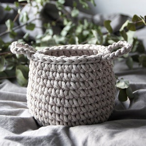 Small Crochet Basket: Oatmeal Cotton Organiser, Nursery Decor
