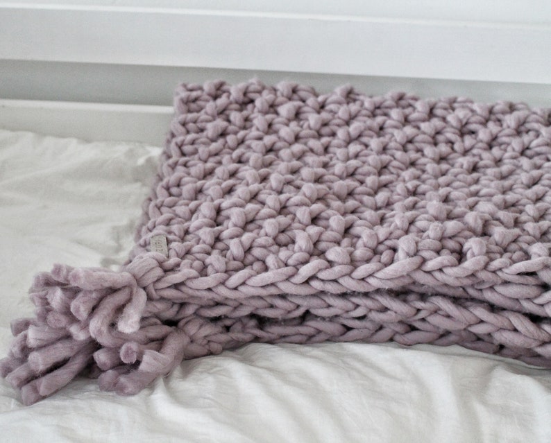 Chunky knit blanket chunky knit throw woolen blanket merino wool blanket baby blanket warm blanket thick blanket pink blanket image 2