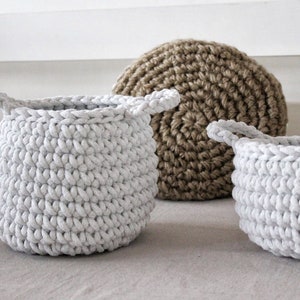 Crochet Storage Basket: Light Grey Cotton Nursery Organizer