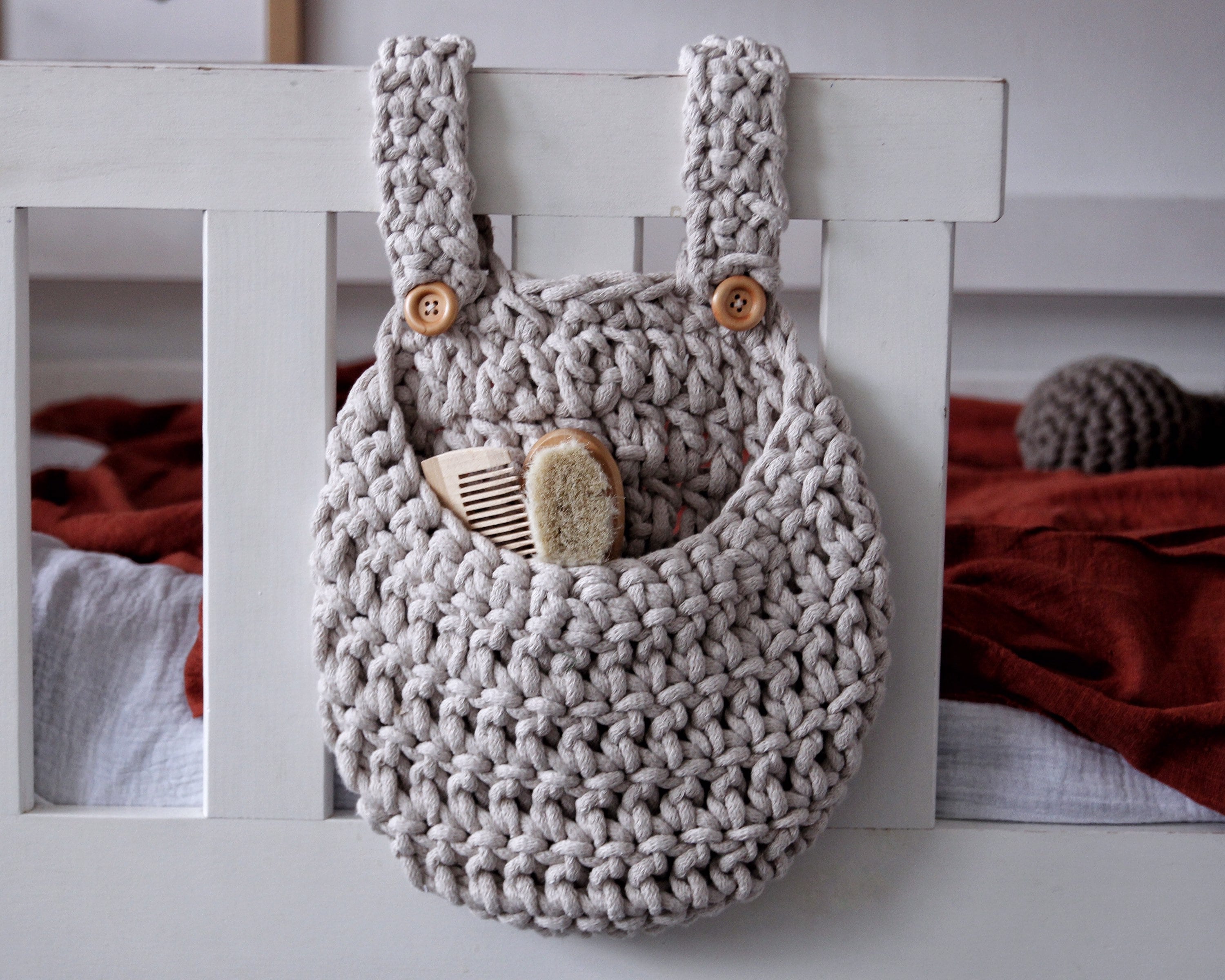 Poche de Rangement Au Crochet, Panier Suspendu Sac Suspendu, Organisateur Pépinière, Stockage Jouets