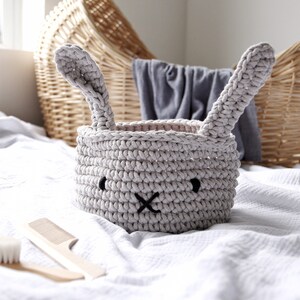 Crochet Storage Basket, Crochet Bunny Basket, Easter Bunny Decor, Nursery Organizer, Toys Storage, Neutral Nursery Decor, Easter Basket image 6