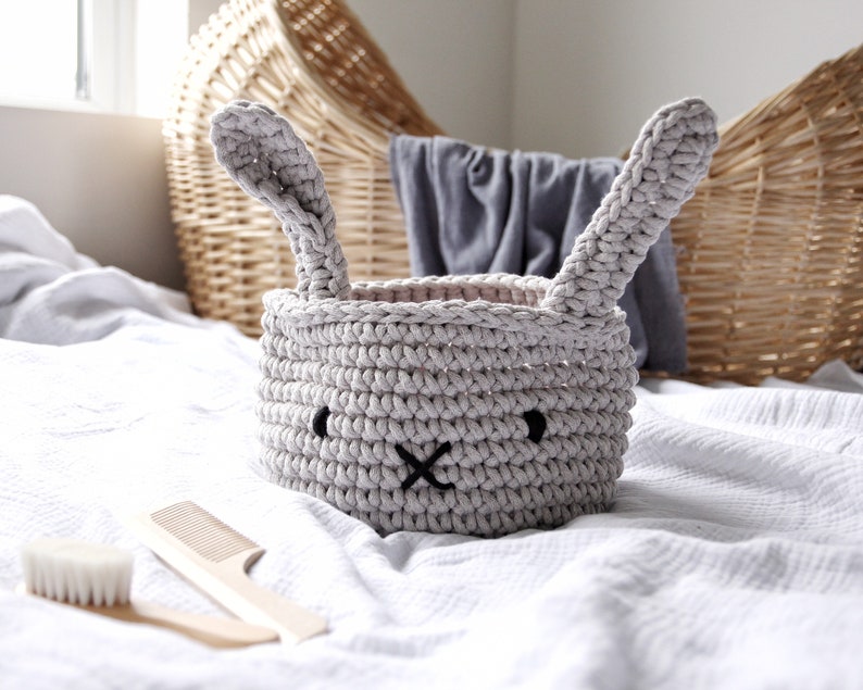 Crochet Storage Basket, Crochet Bunny Basket, Easter Bunny Decor, Nursery Organizer, Toys Storage, Neutral Nursery Decor, Easter Basket image 6