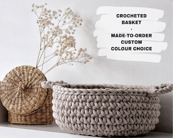 Cesta de ganchillo de algodón hecha a mano: almacenamiento para la habitación de los niños, color personalizado, regalo para el Día de la Madre, regalo de inauguración de la casa