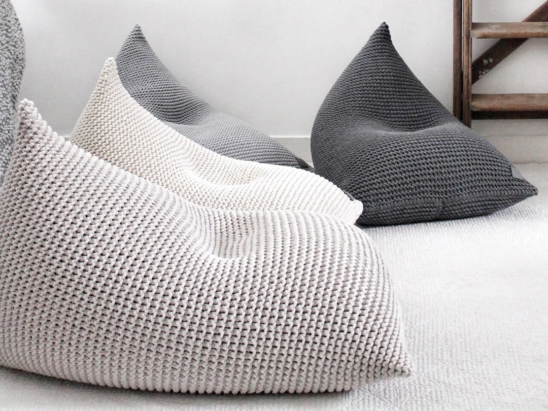 Buy Knitted Cotton Bean Bag Chair: Scandinavian Lounger Pouffe Online in  India