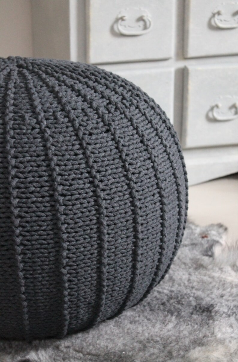 graphite grey cotton pouffe footstool ottoman hand made