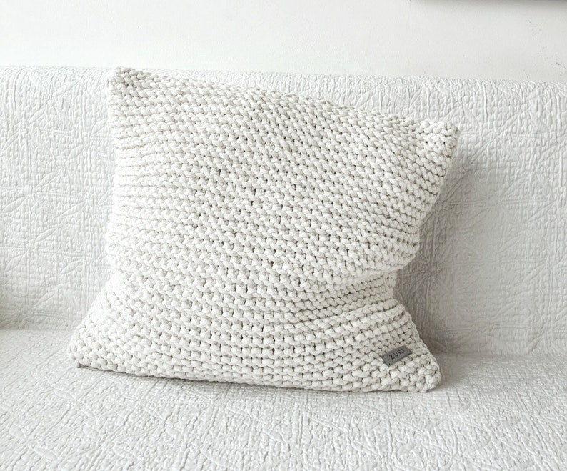 Chunky Knit Cushion, Chunky Knit Throw Pillow, Ivory Knitted Cusion, Knitted Home Decor, Chunky Knit Scandinavian Decor, Housewarming Gift image 6