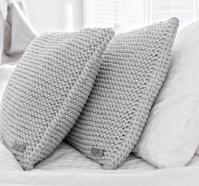 Chunky Knit Cushion Grey Chunky Knit Throw Pillow Knitted Etsy