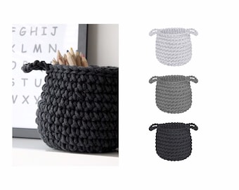 Small Crochet Basket, Kids Storage Basket, Bathroom Organizer, Monochrome Nursery Decor, Housewarming Gift, Baby Shower Gift, Small Storage