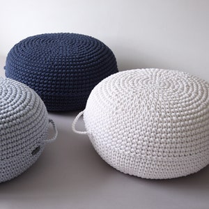 Crochet Pouf Ottoman: Eco-Friendly Cotton Footstool, Scandinavian Decor