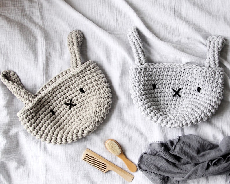 Crochet Storage Basket, Crochet Bunny Basket, Easter Bunny Decor, Nursery Organizer, Toys Storage, Neutral Nursery Decor, Easter Basket image 2