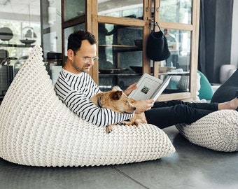 Grobstrick Sitzsack: Handgestrickte Baumwollkordel, Erwachsenengröße