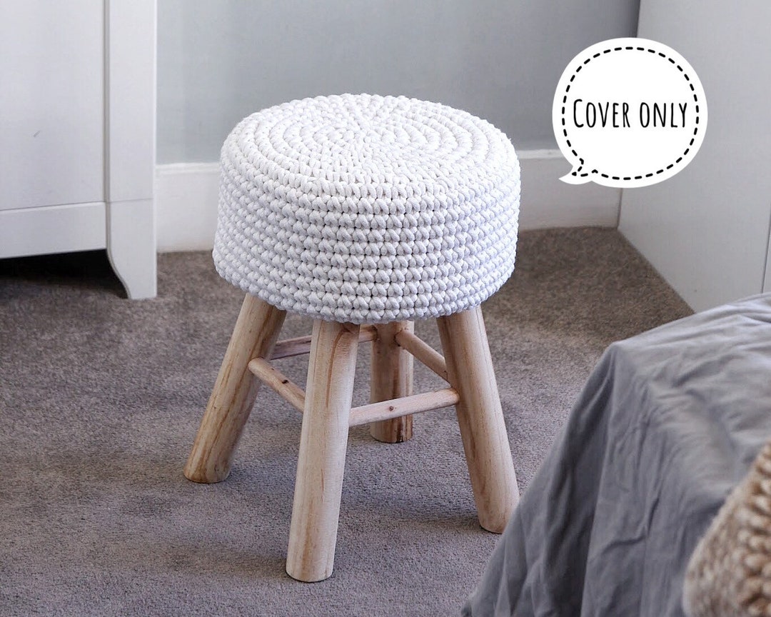 Round Stool Cover, Crochet Cover for Wooden Stool, Farmhouse Stool