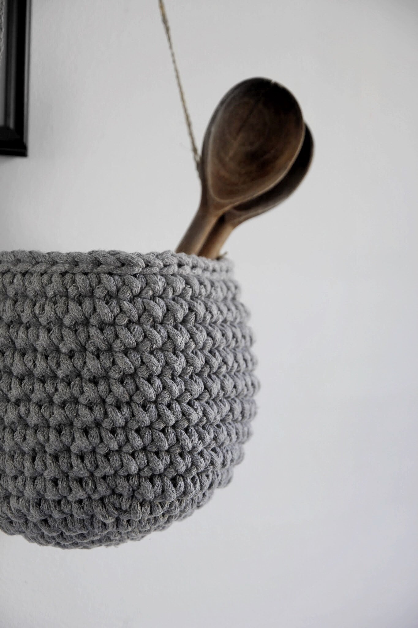 Crochet Hanging Basket, Crochet Hanger, Crocheted Hanging Planter, Hanging Plant Pot Holder, Kids Storage Basket, Neutral Nursery Decor