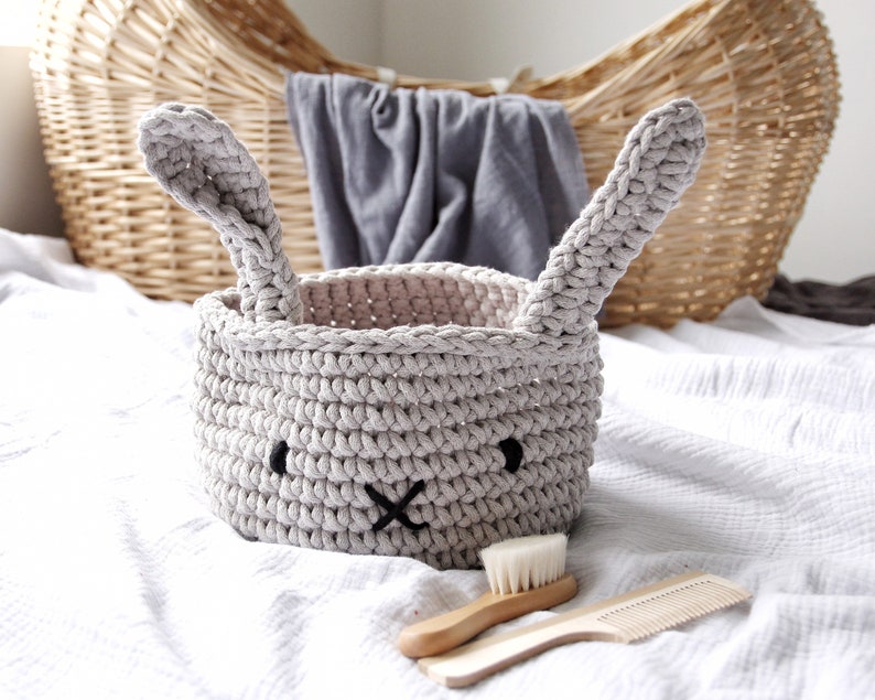 Crochet Storage Basket, Crochet Bunny Basket, Easter Bunny Decor, Nursery Organizer, Toys Storage, Neutral Nursery Decor, Easter Basket image 4