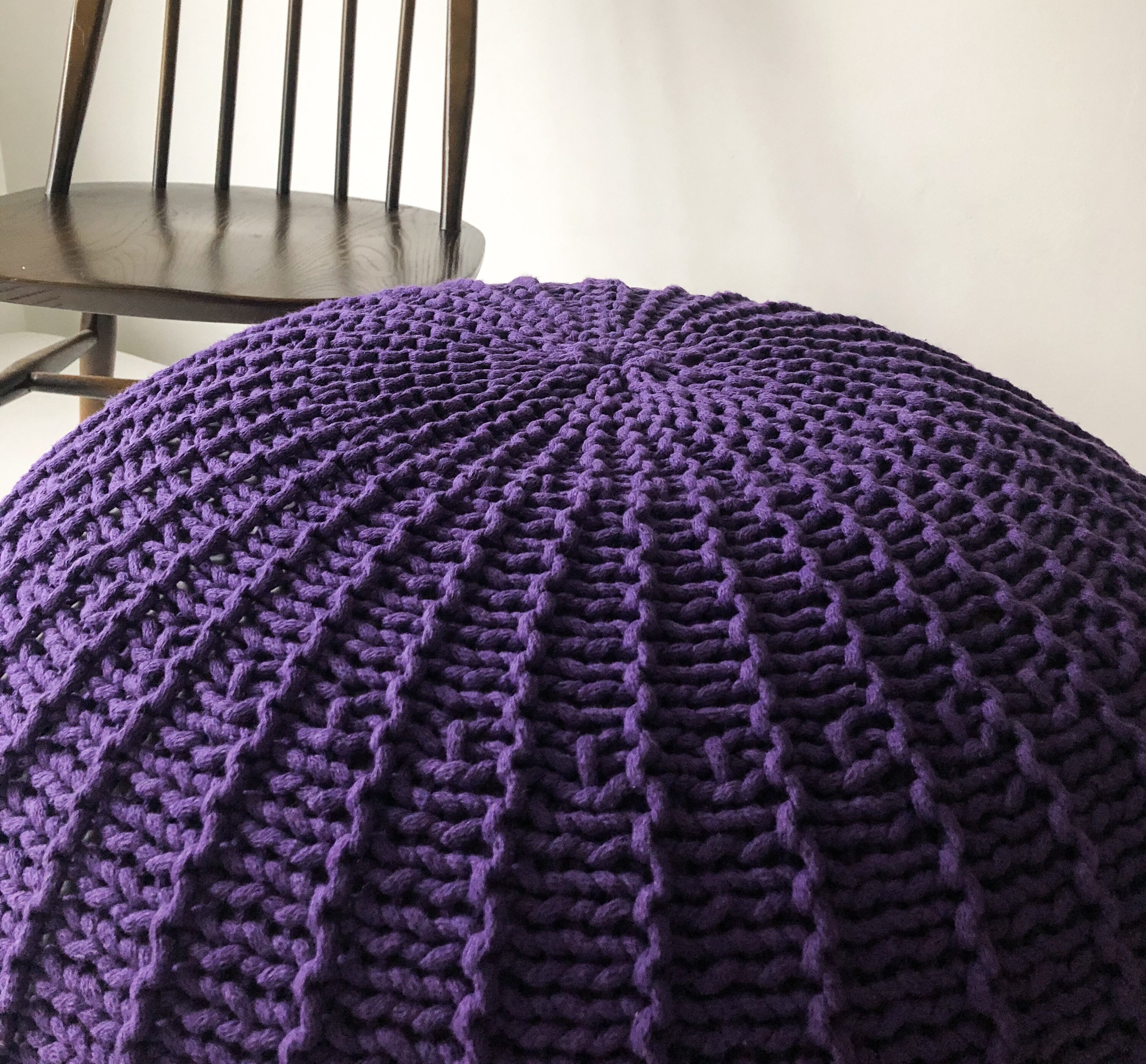 Large Knitted Footstool Pouf Large Pouf Ottoman Knitted Purple