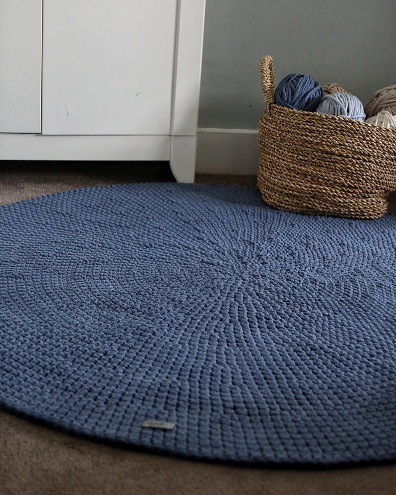 Round Nursery Rug Neutral Blue Nursery Décor Round Crochet Etsy