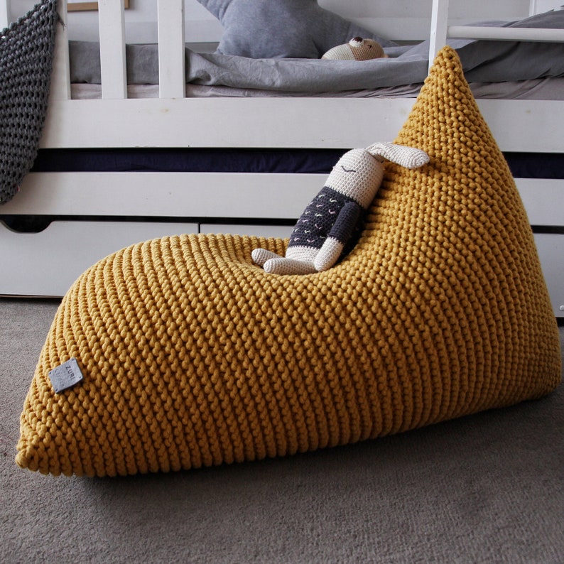 Knitted Bean Bag Chair Mustard Beanbag Chair Kids Bean Bag Etsy